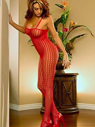 Foxes.com: Macy Sky - Large Tits Fox Red Fishnet Bodystocking Crotchless